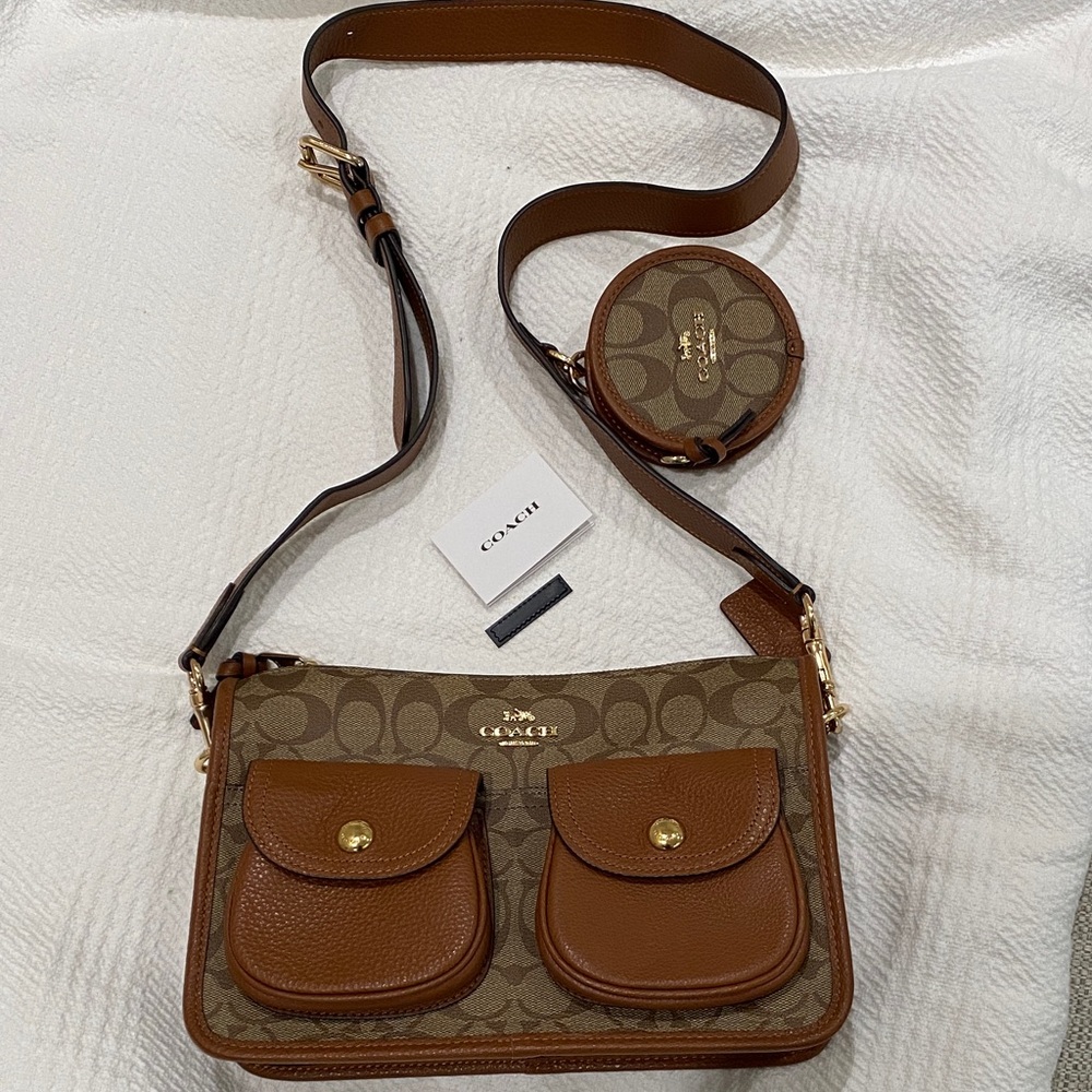 Coach Signature Brown and Tan Crossbody Bag Set